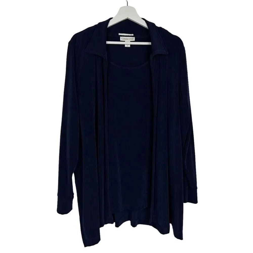 Coldwater Creek 1X Blue Two Piece Shell Tank & Cardigan